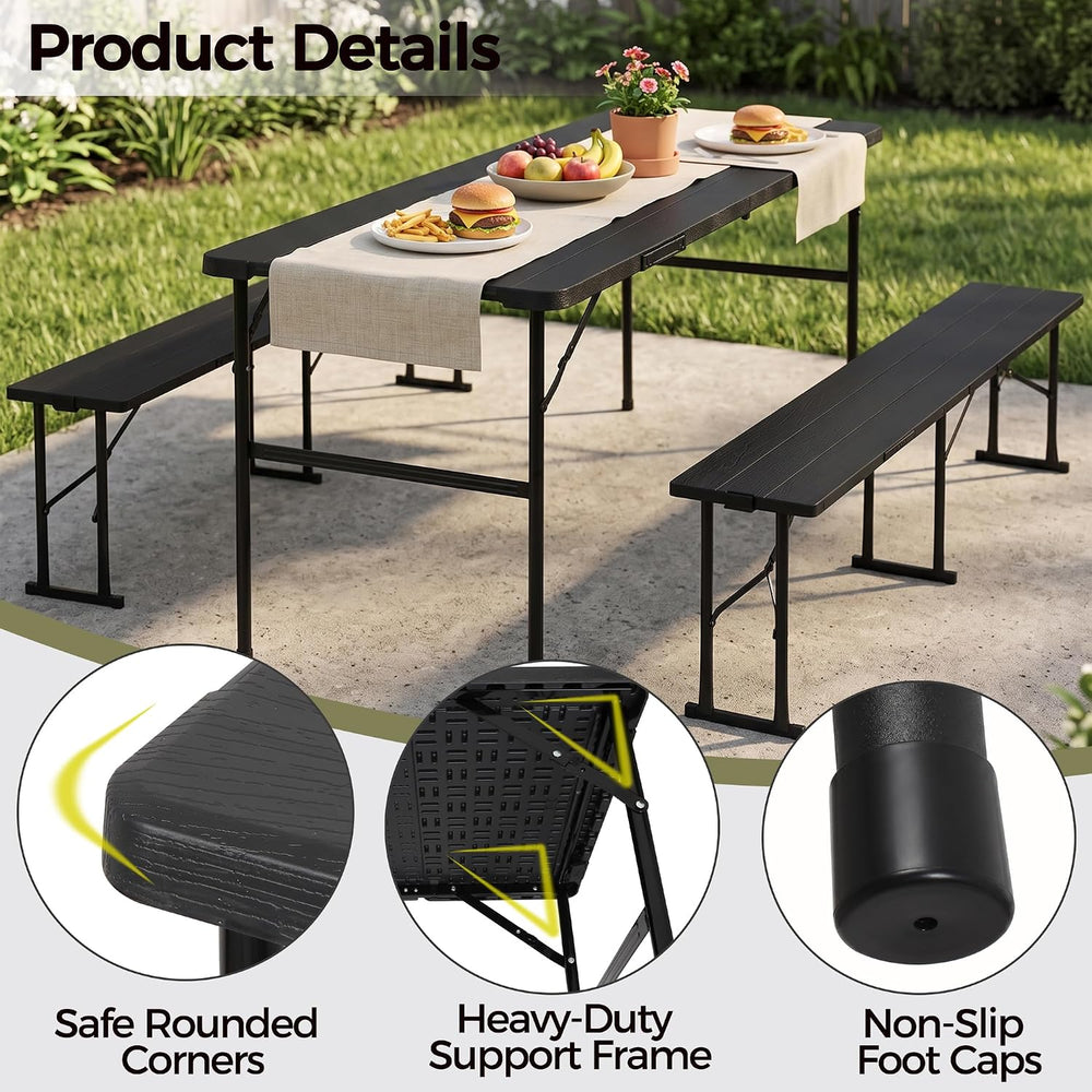 ZENY Folding Picnic Table Set with 2 Benches