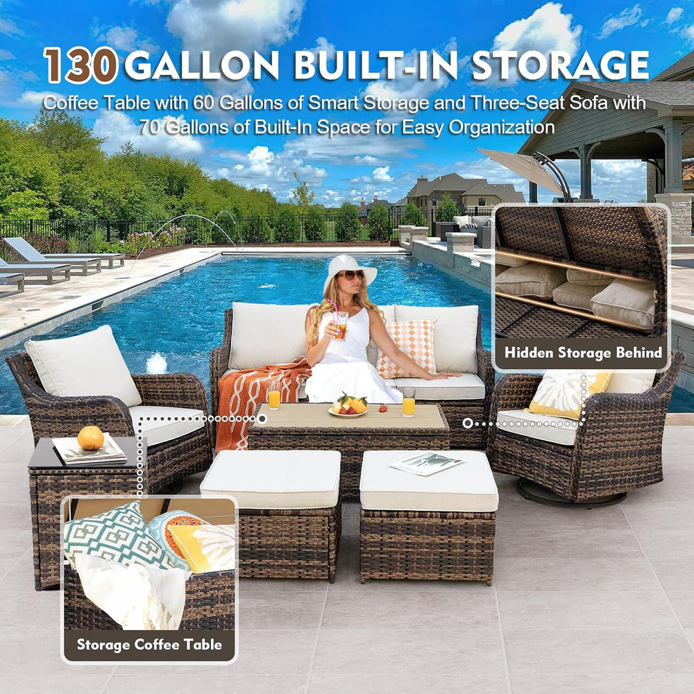 MEISSALIVVE 7 Pieces Patio Furniture Set with Swivel Chair, Outdoor Patio Con...