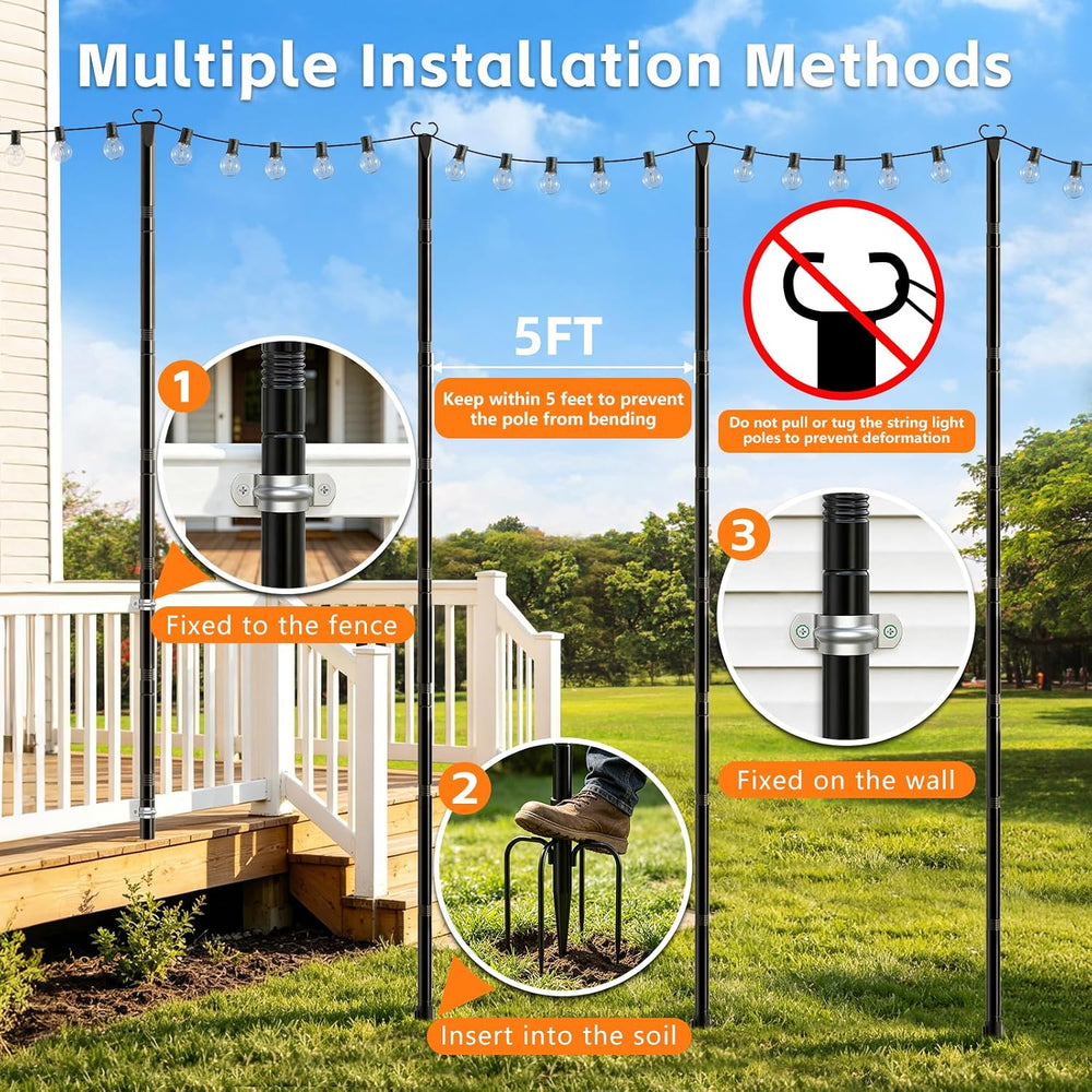 10Ft String Light Poles 6 Pack,Poles for Outdoor String Lights with Fork and ...