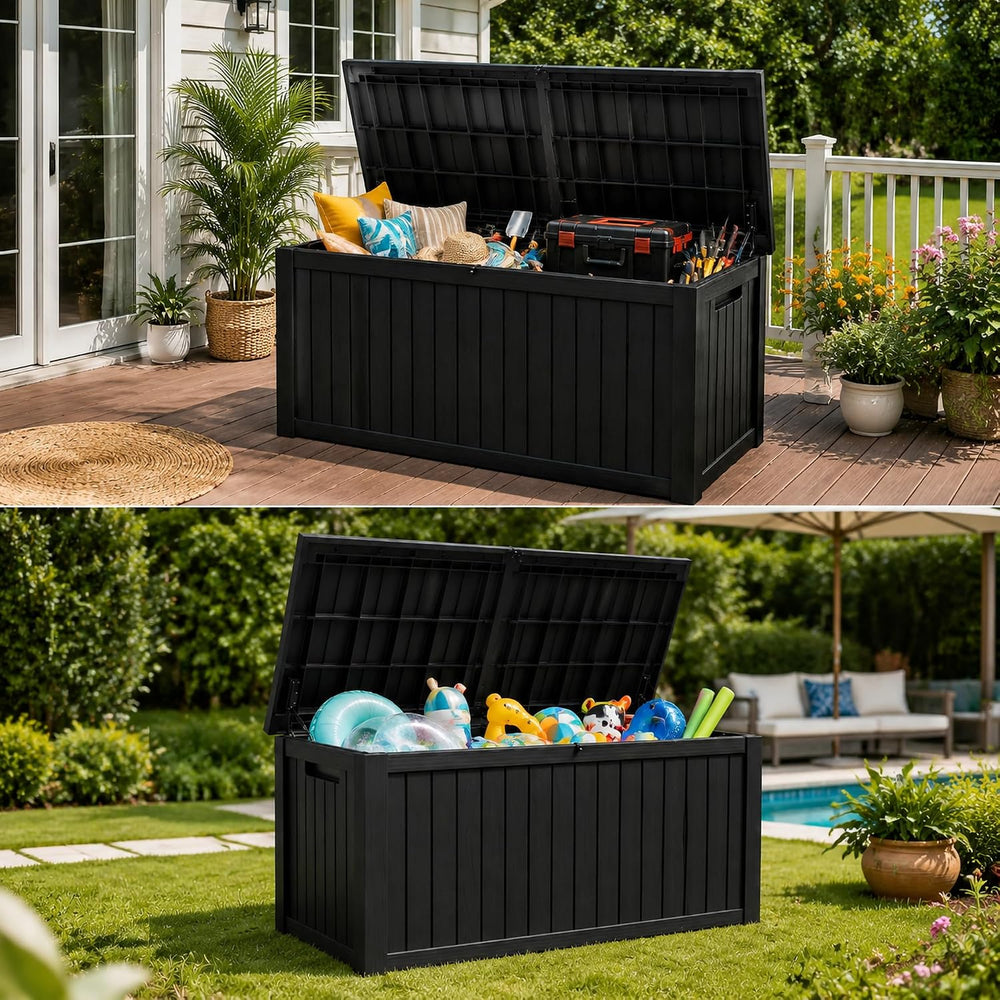 270 Gallon Lockable Resin Outdoor Storage Box, Waterproof & Weather Resis...
