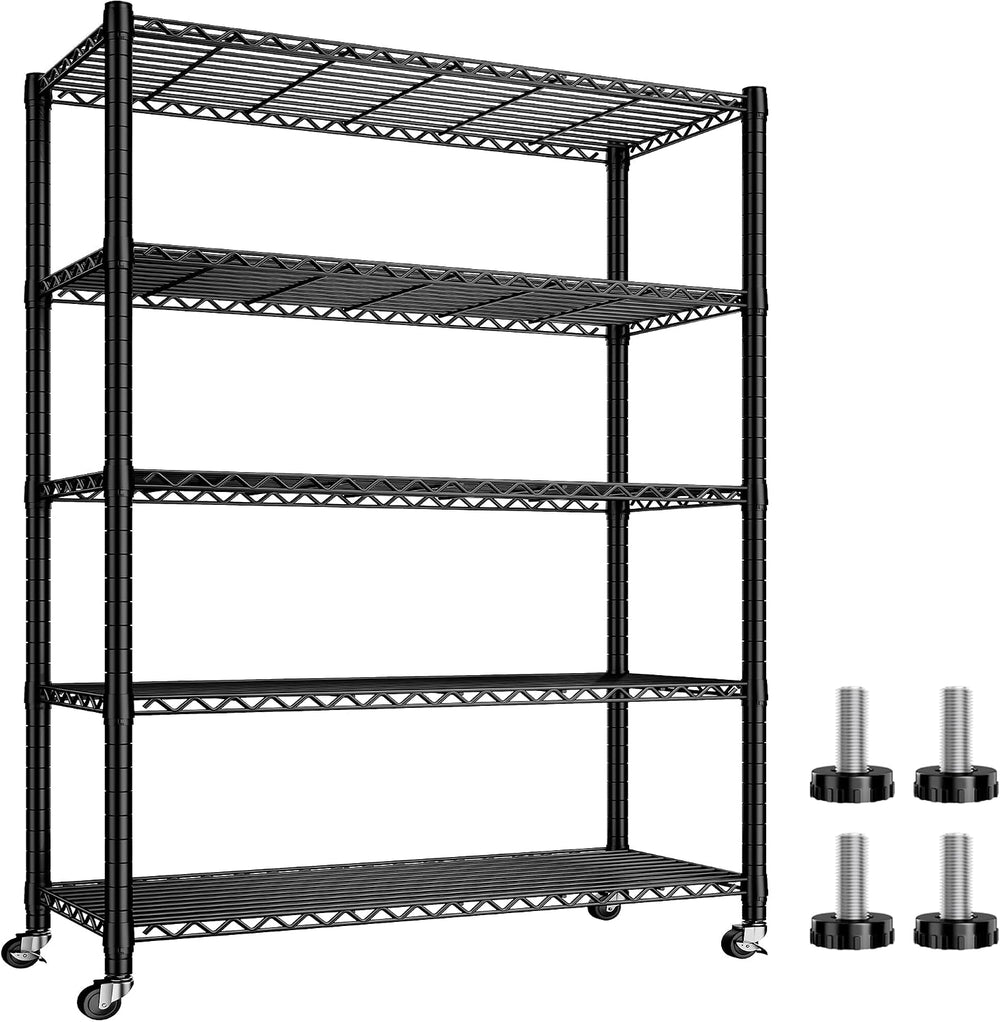 REIBII 5 Tier Storage Shelves with Wheels,1980LBS Metal Shelving for Garage