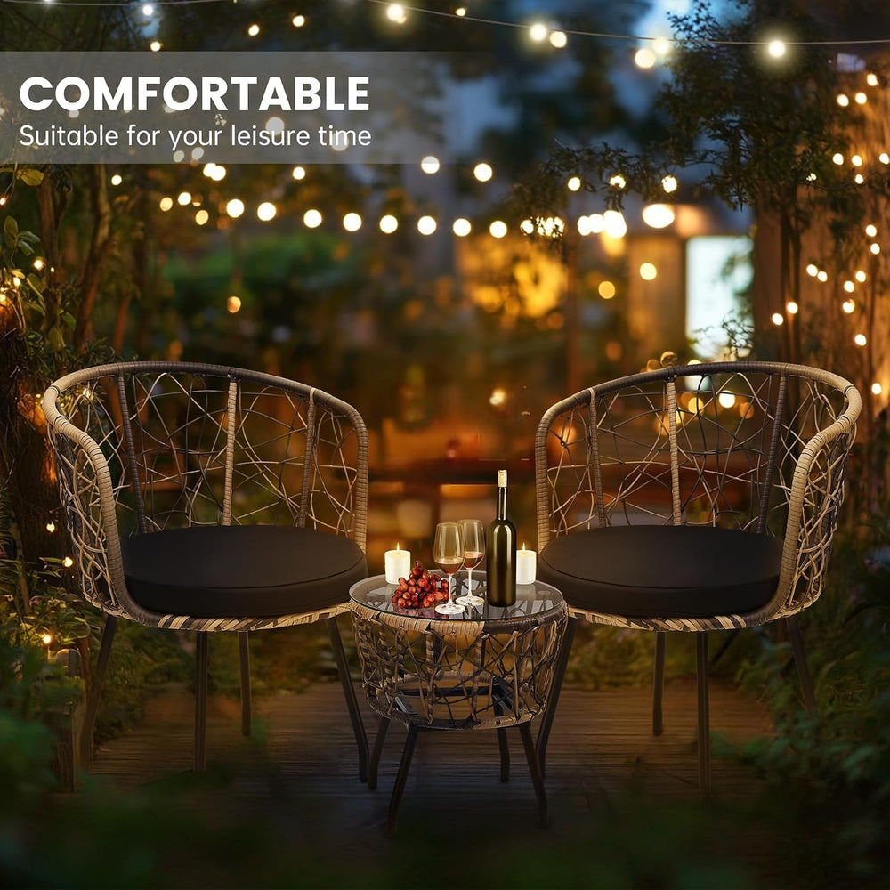 Kromax 3-Piece Patio Modern Bistro Set, Natural/Black