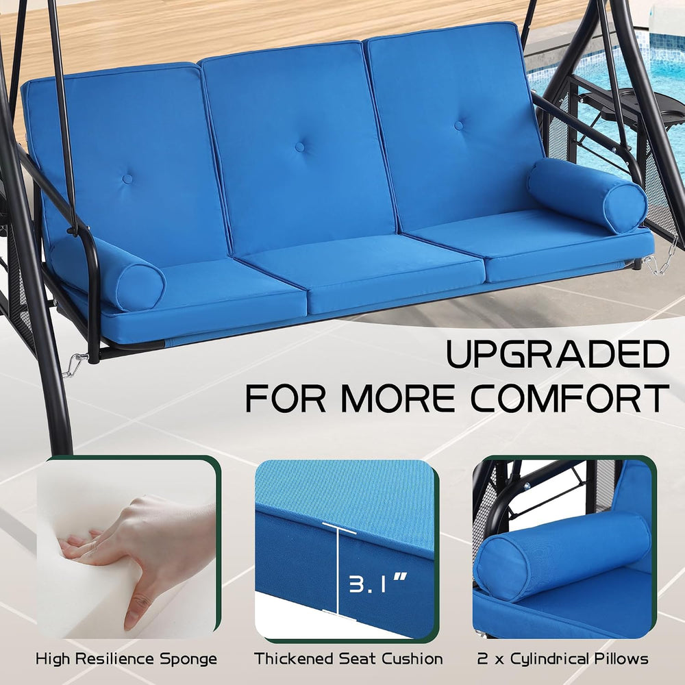 3 Seat Outdoor Patio Swing with Stand, 3-in-1 Porch Swing with Adjustable Can...