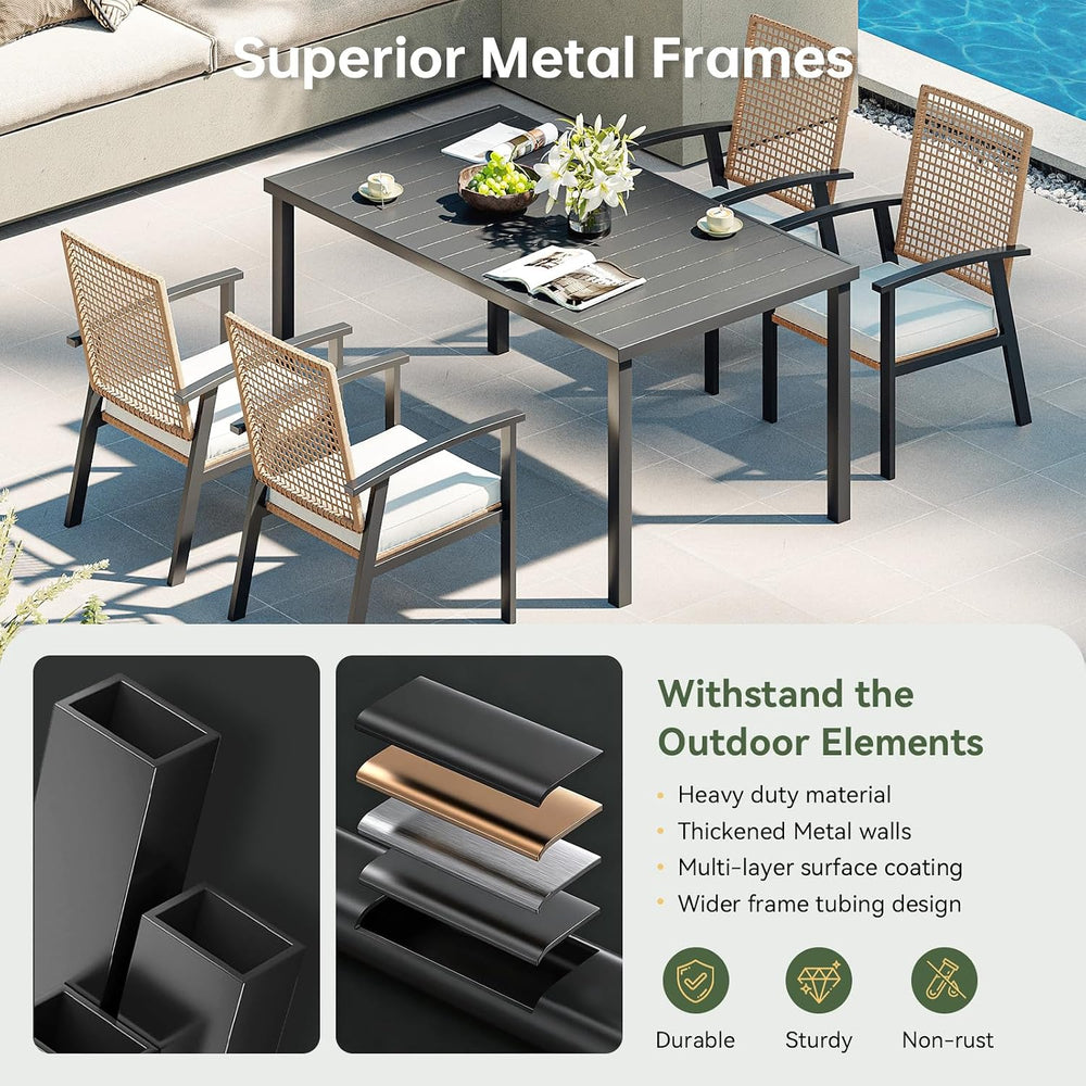 Aoxun 5-Piece Wicker Patio Table and Chairs Set for 4 with Umbrella Hole