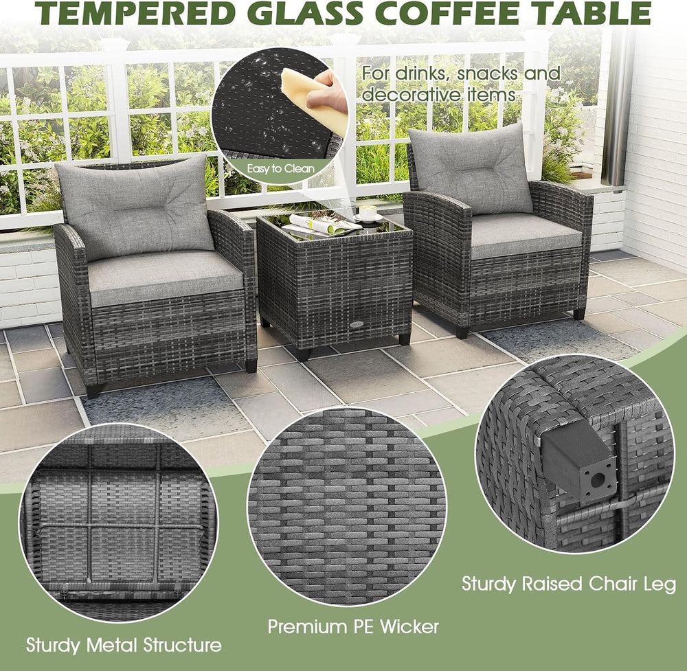 ORALNER 3 Pieces Patio Furniture, Mix Gray Wicker Bistro Set (Gray)