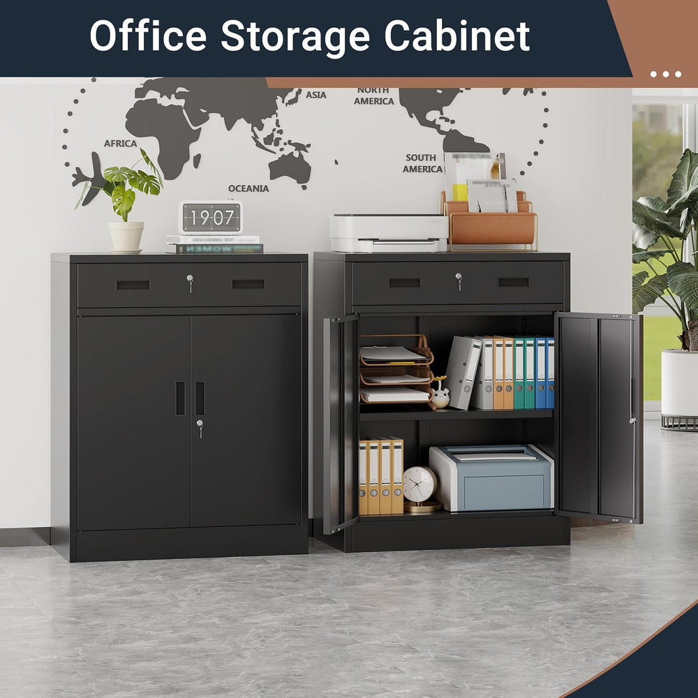 BESFUR Metal Garage Storage Cabinet with One Lockable Drawer 2 Locking Doors ...