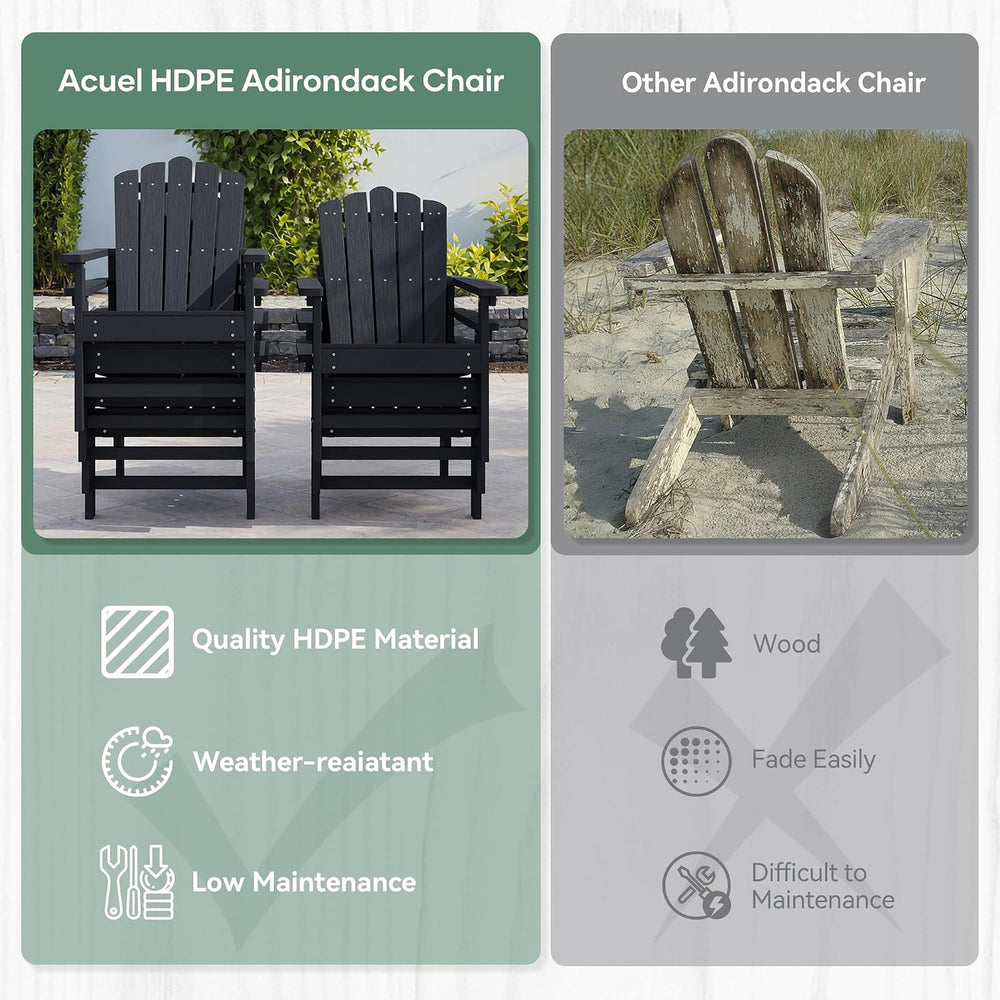 HDPE Stackable Adirondack Chairs Set of 4, Black