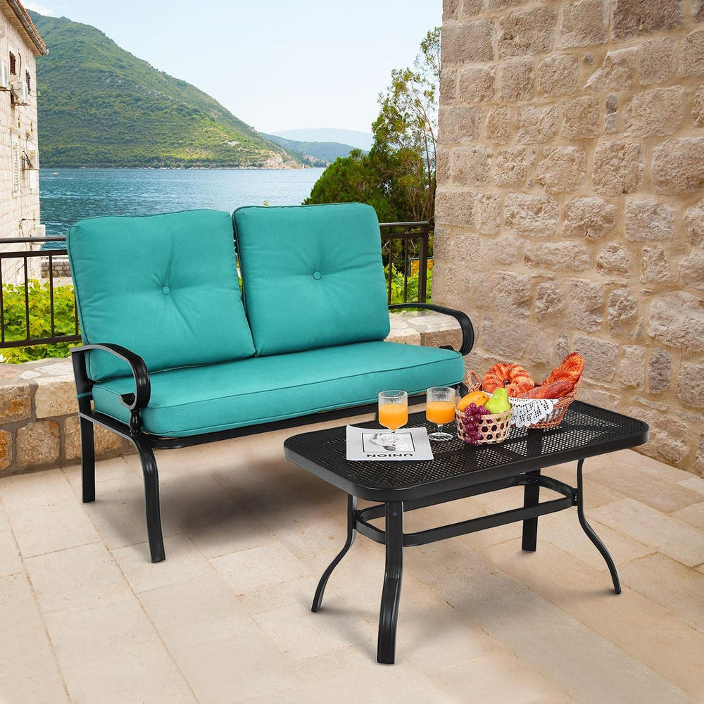 Tangkula Patio Loveseat with Table Set, 2 Seat Cushioned Sofa with Coffee Tab...