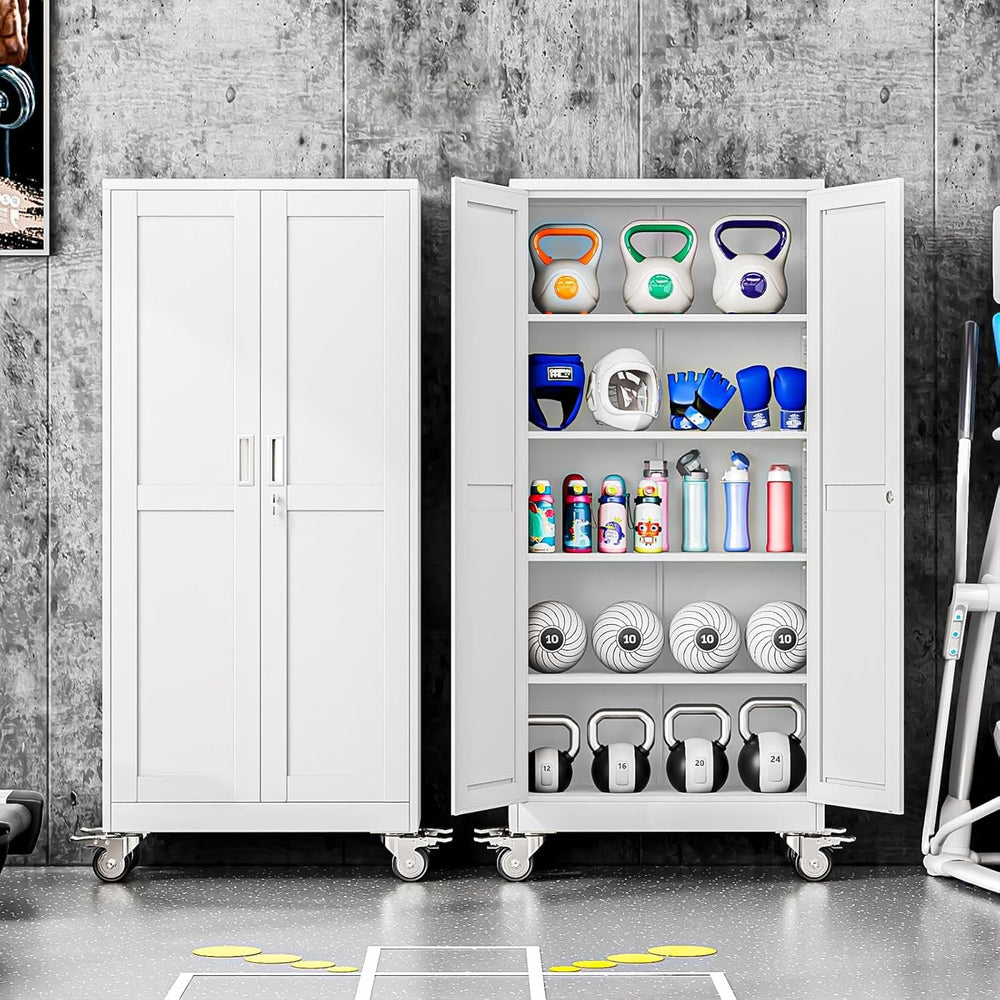 71" Metal Garage Storage Cabinet with Wheels and Locking Doors and Tall ...
