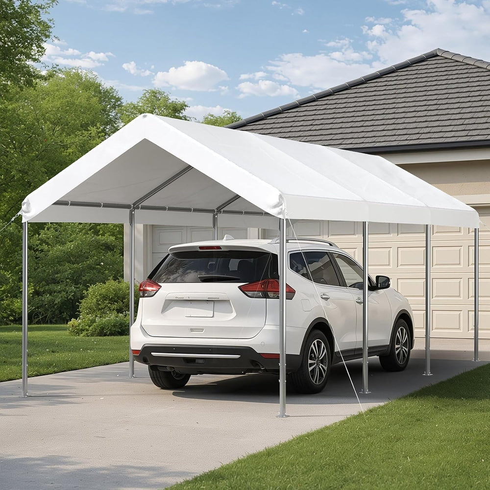 Aoxun 10x20 ft Heavy Duty Carport, Adjustable Height Portable Garage, White