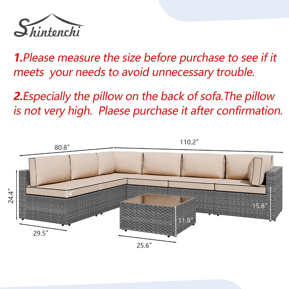 Shintenchi 7 Pieces Outdoor Patio Sectional Sofa Couch, Silver Gray PE Wicker...