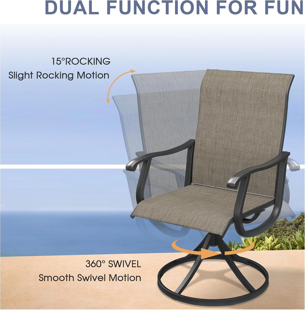 VICLLAX Patio Dining Set, Mixed Brown Swivel Chairs & 50" Black Table