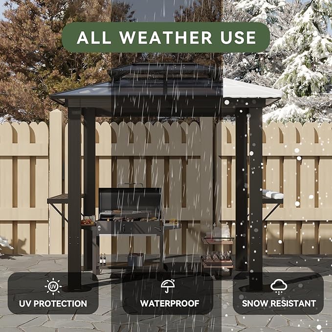Aoxun Grill Gazebo 8 x 5FT, Outdoor Barbecue Gazebo with Double Polycarbonate...