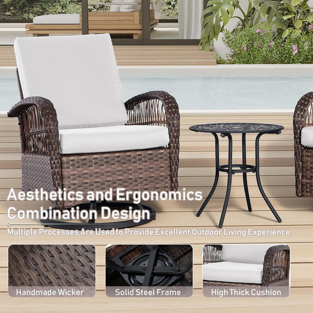 Rophefx 3-Piece Patio Furniture Set, Swivel Rocker Chairs and Table, White