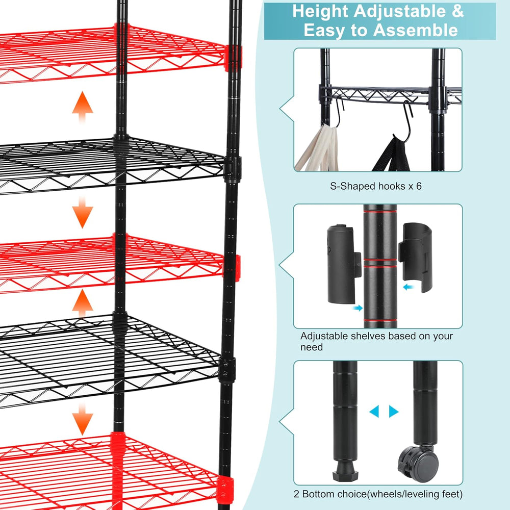 Whitmor 6 Tier Storage Shelves, Heavy Duty with Wheels, 200 lbs Capacity per ...