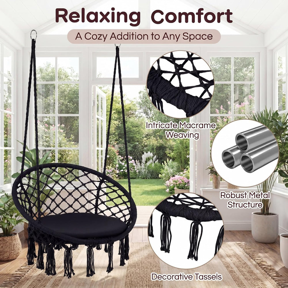 Giantex Hammock Chair Macrame Swing, Boho Swing Chair with Round Seat Cushion...
