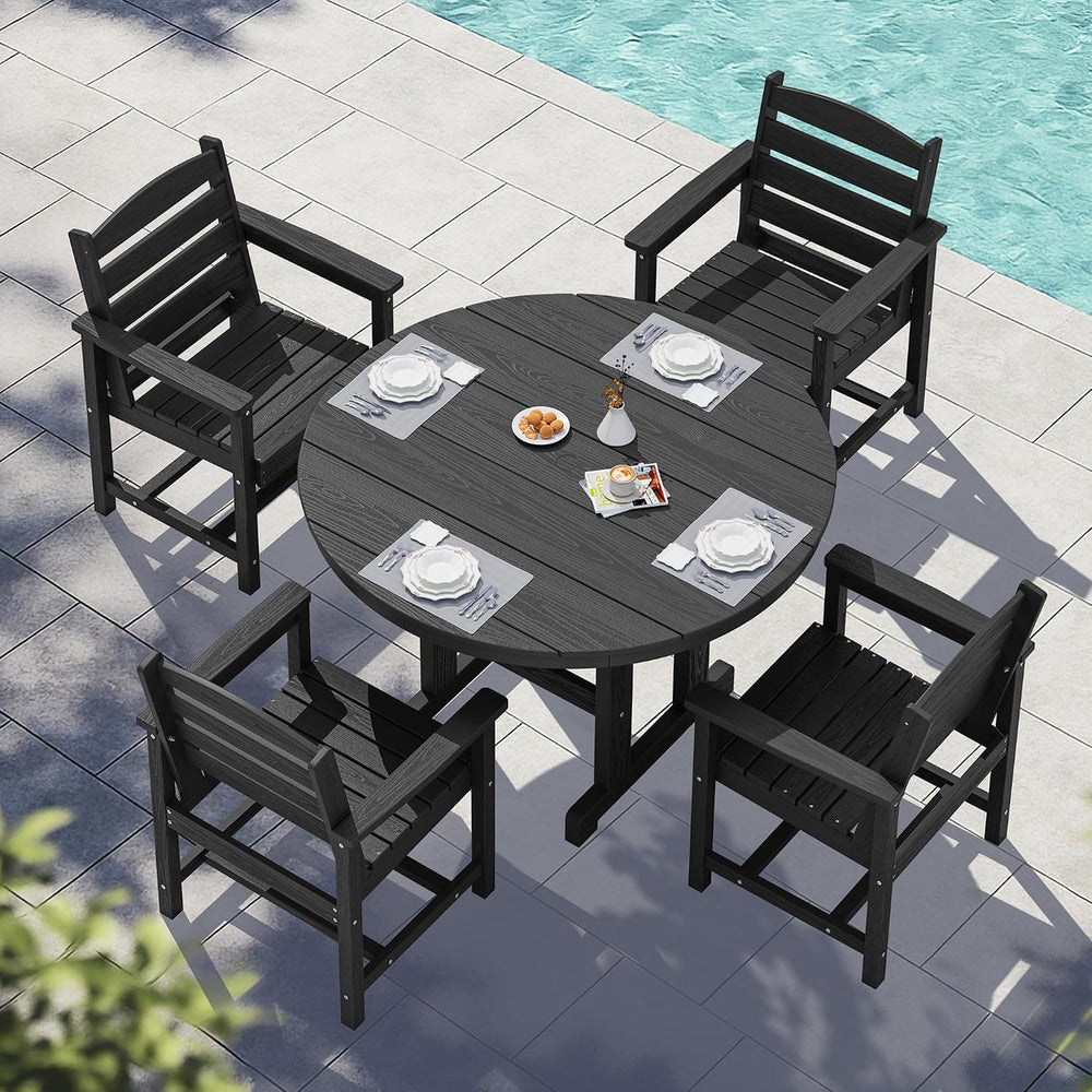 SERWALL 6-Pc Dining Set, 45" Table, 4 Chairs&9FT Umbrella, Black (No...
