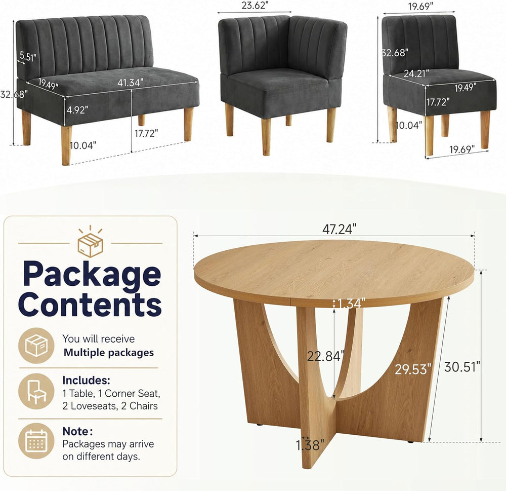 Breakfast Nook Table Set, Farmhouse 5-Piece Round Dining Table Set with Bench...