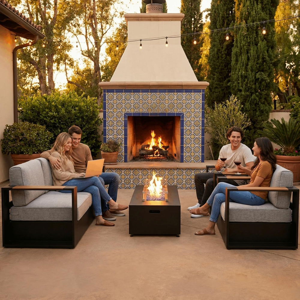 LayinSun 5 Pieces Aluminum Patio Furniture Set with Fire Pit Table