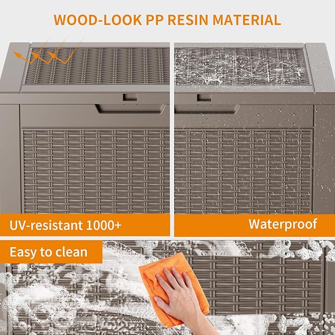 32 Gallon Outdoor Storage Box, Large Resin Deck Box for Patio Cushions, Garde...