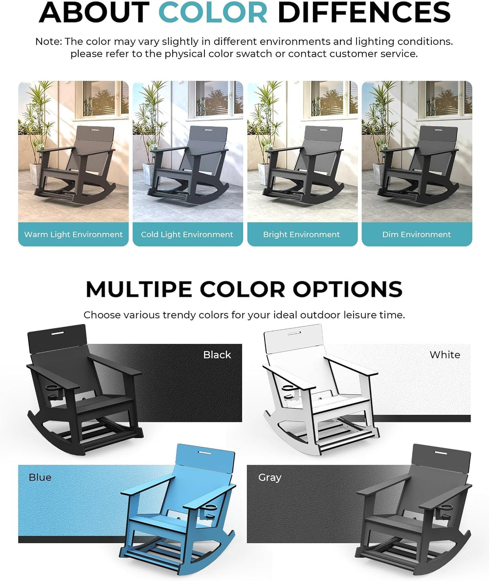 Outdoor Rocking Chair, HDPE Patio Porch Rocker with Ottoman, Grey
