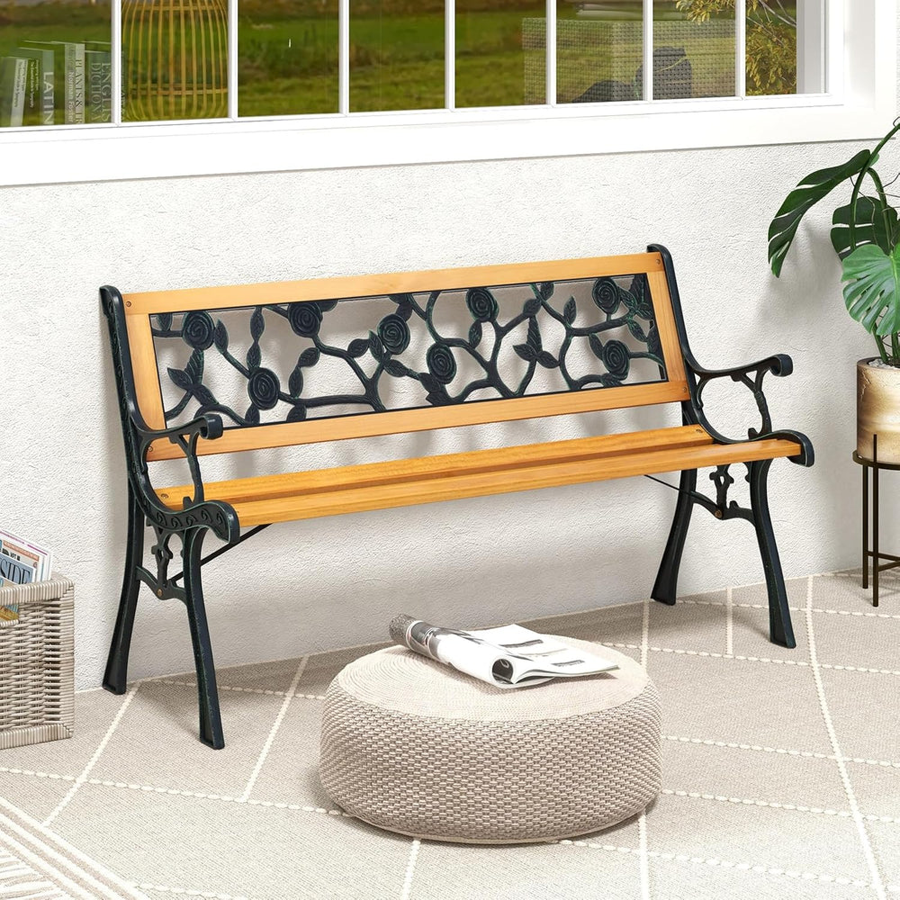 GIANTEX 49.5" 3-Person Outdoor Bench with Floral Pattern Backrest