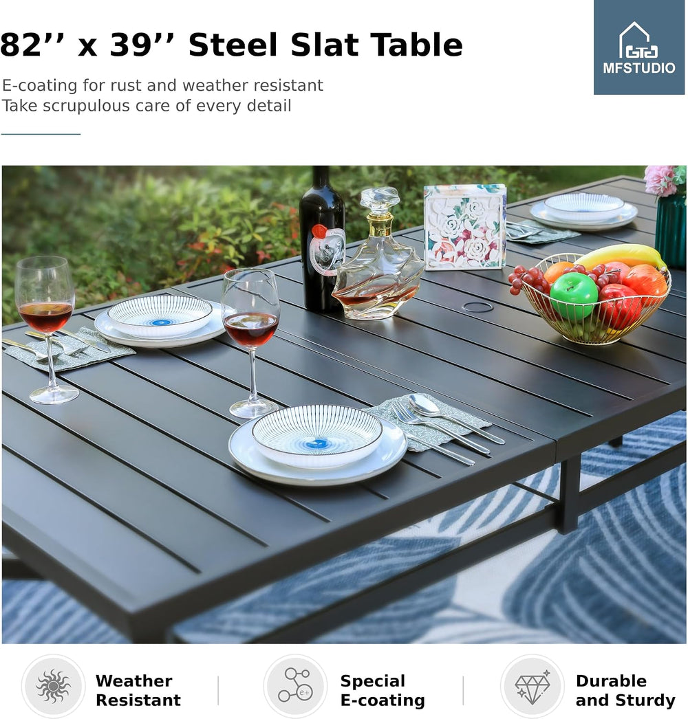 MFSTUDIO Outdoor Dining Set for 8, Patio Furniture Table w/Swivel Chairs
