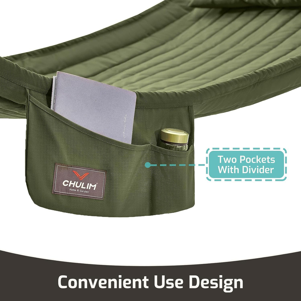 CHULIM Double Quilted Hammock with Hardwood Spreader Bars and Pillow