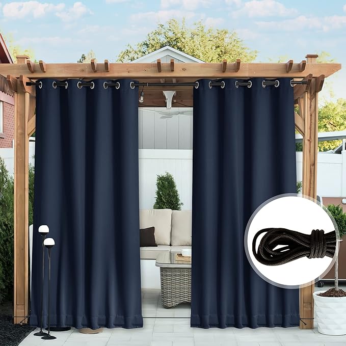 NICETOWN 2 Panels Outdoor Curtains for Patio Waterproof & Windproof, Ther...