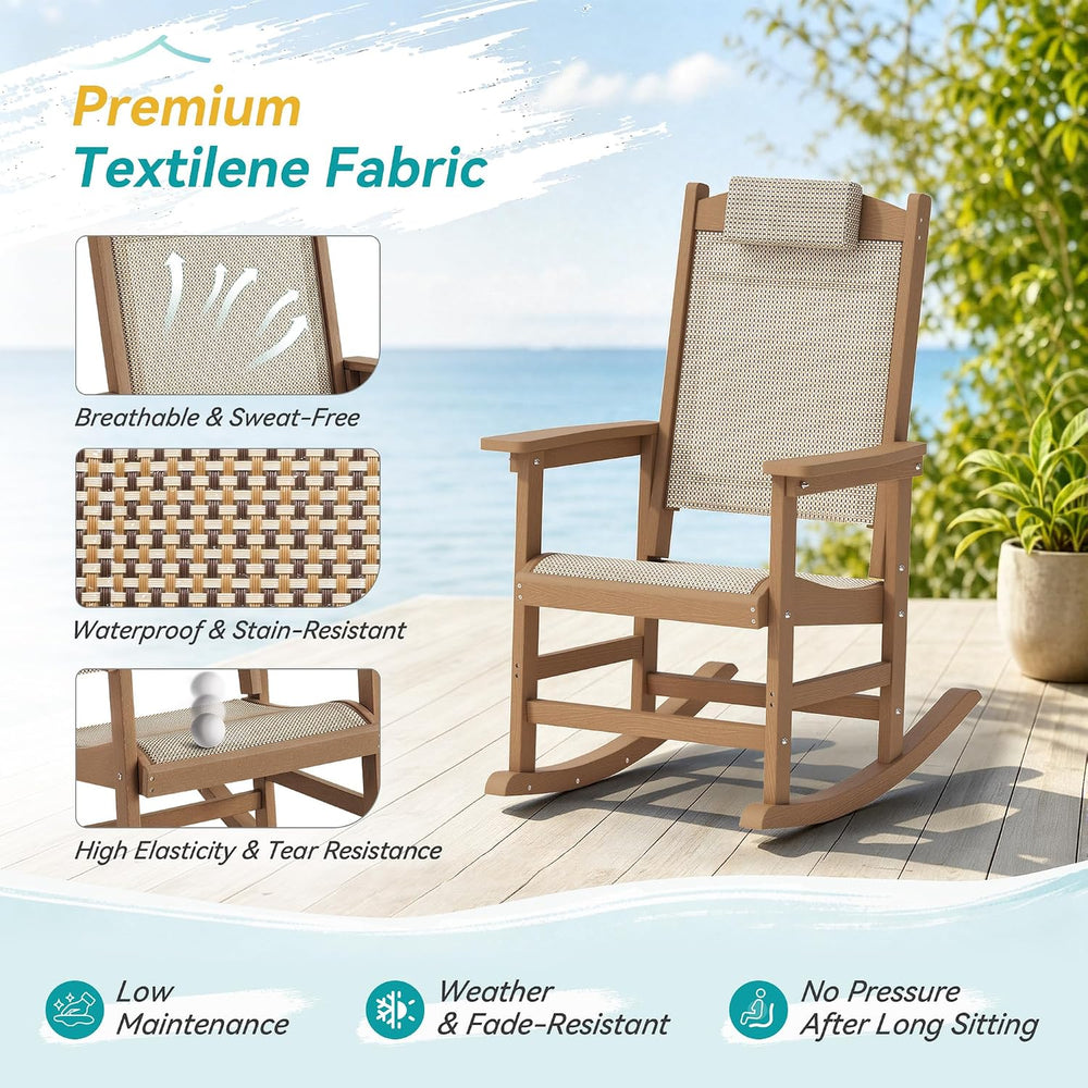 Outdoor Rocking Chair Set of 2 with Removable Headrest, HDPE All-Weather Rock...