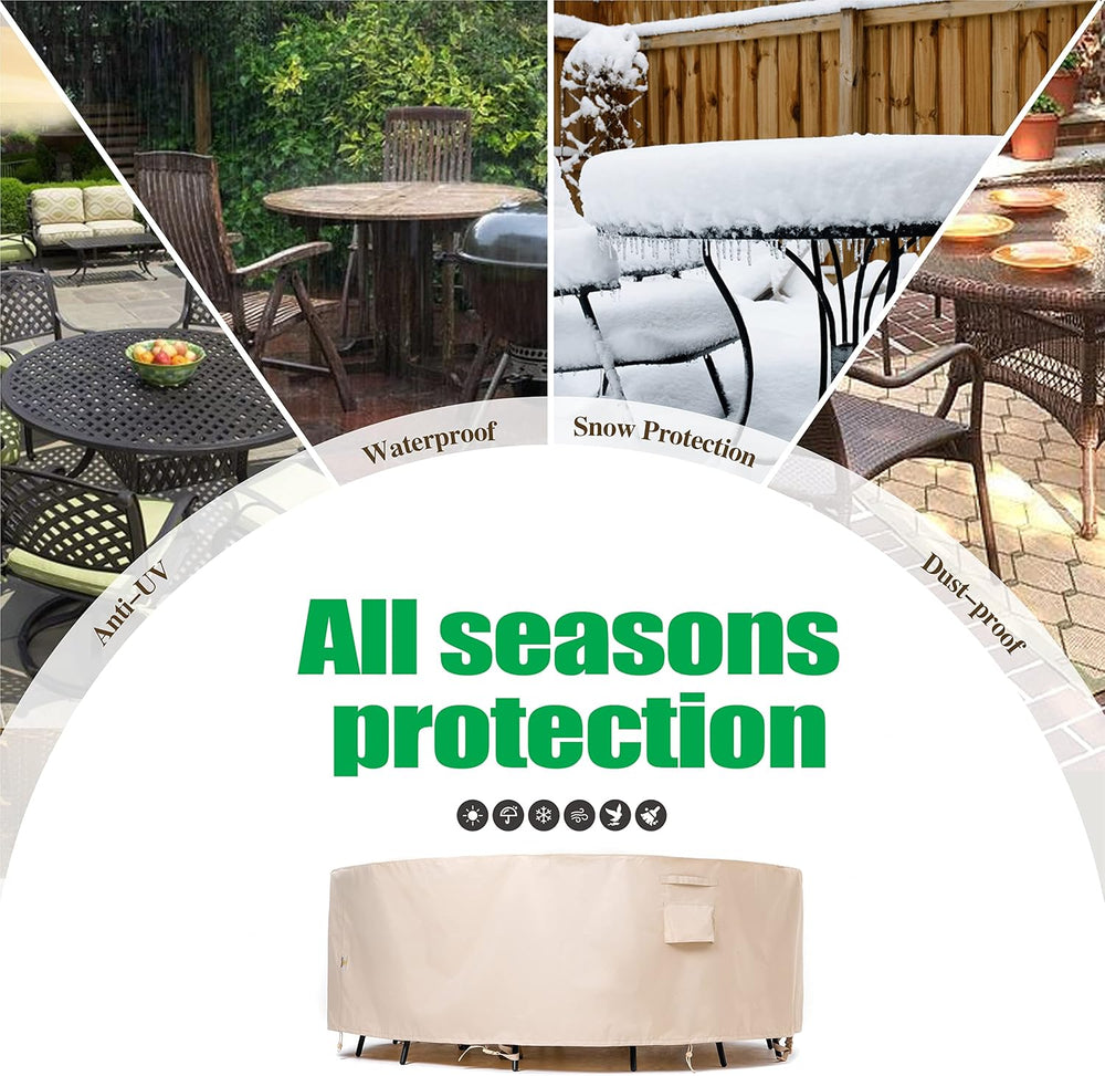 F&J Outdoors Round Patio Furniture Covers, Beige, 72"Dia x 27.5"H