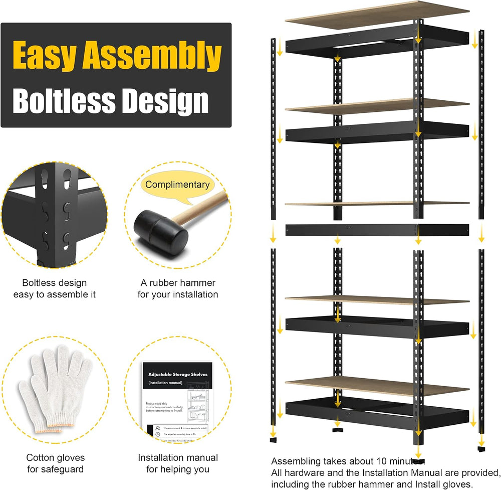 PrimeZone 71" H Storage Shelves, 5 Tier Adjustable Metal Shelf for Garage