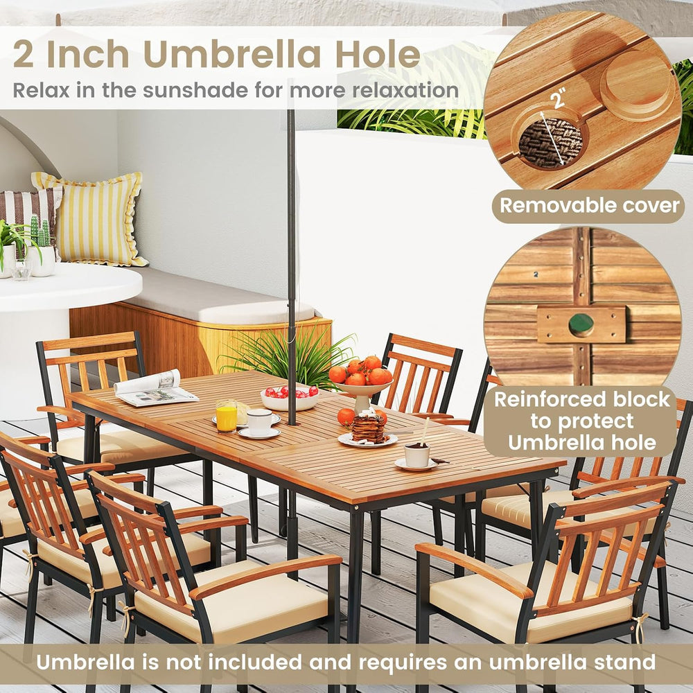 RELAX4LIFE Wooden Outdoor Dining Table for 8, 79’’ Acacia Wood Patio Table w/...