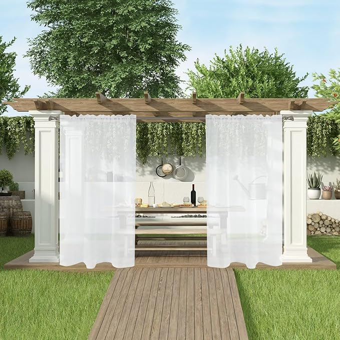 SpaceDresser Waterproof Outdoor Sheer Curtains for Patio - 4 Panels Rod Pocke...