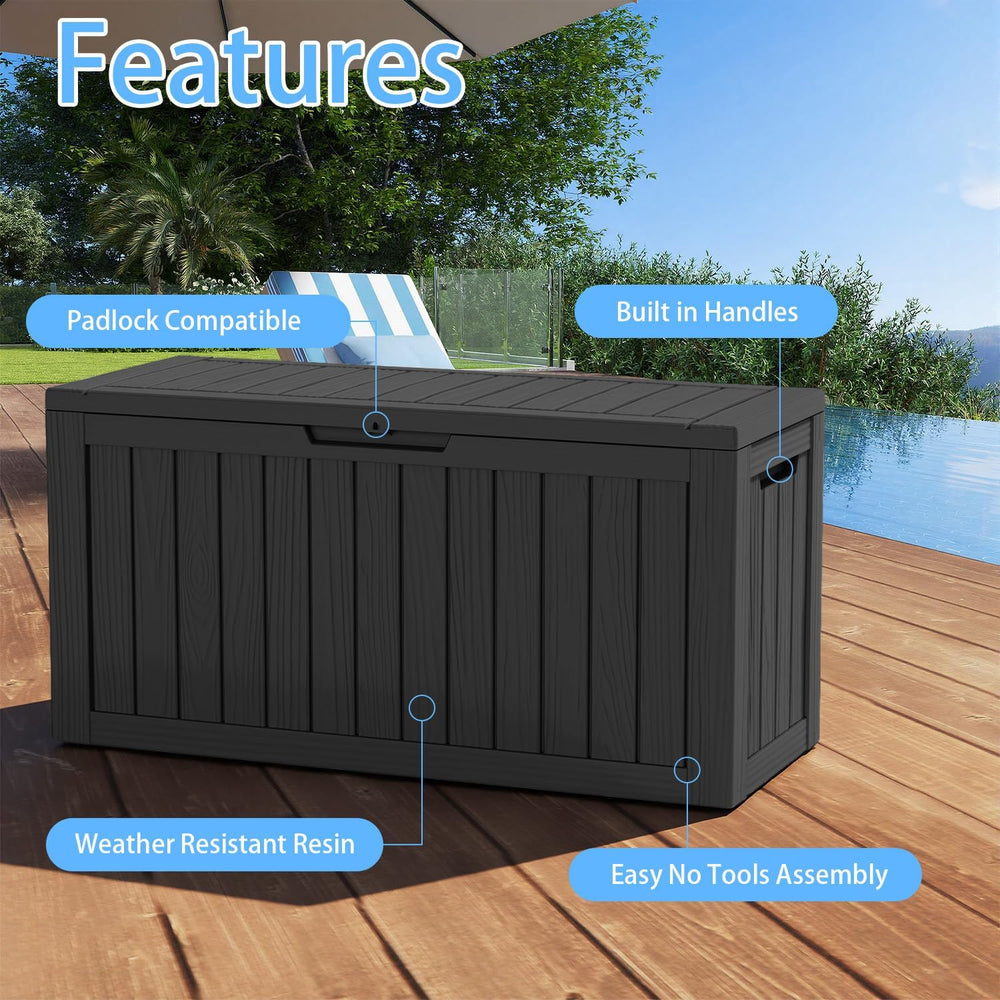 85 Gallon Outdoor Deck Box, Resin Waterproof Storage Box With Lockable Lid, U...