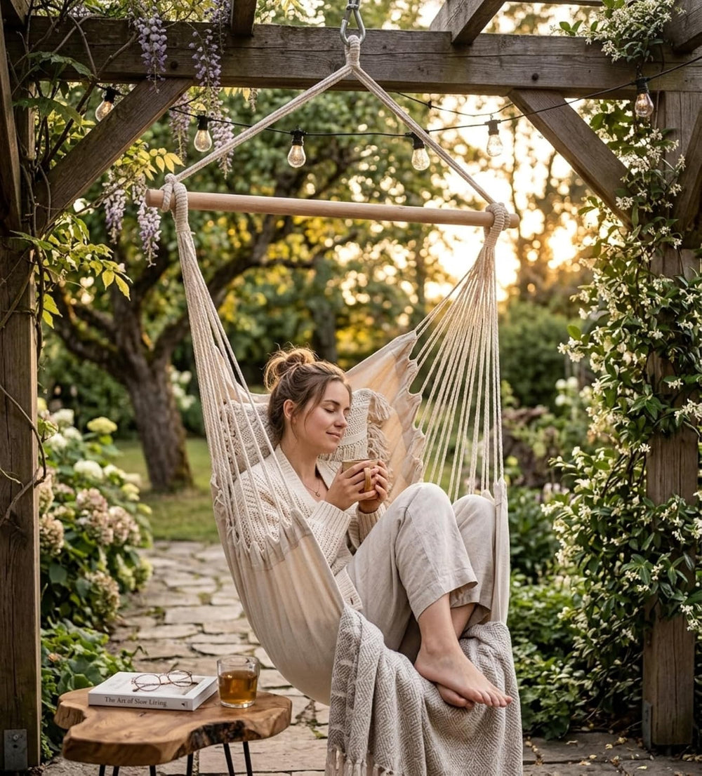 Large Brazilian Hammock Chair, Natural – 150 x 100 cm Cotton Blend Canvas Han...