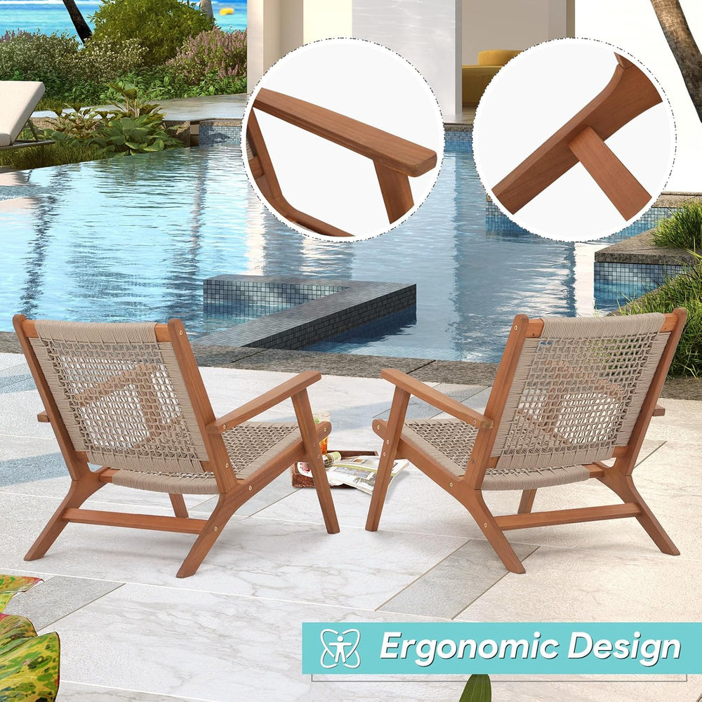 Verano Garden Set of 2 Patio Lounge Chair, Acacia Wood Accent Armchair