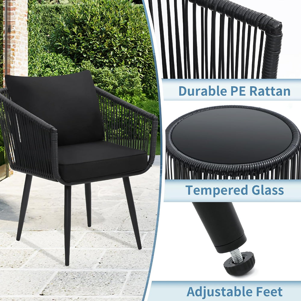 Kromax 3-Piece Patio Rattan Bistro Conversation Set, Black