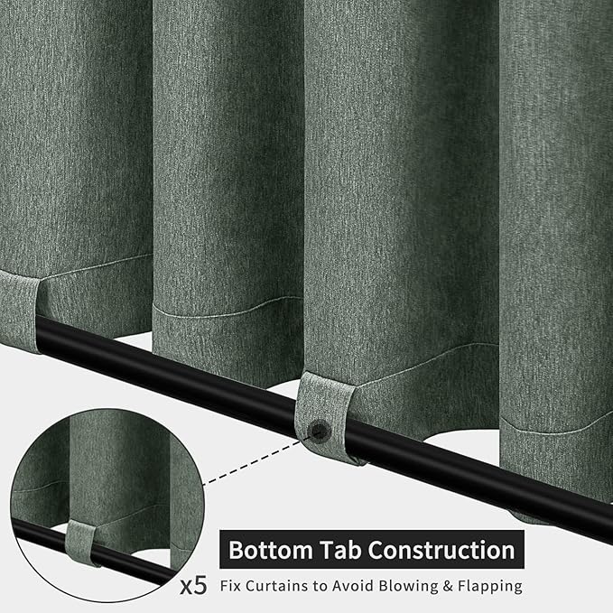 Easy-Going Linen Look Outdoor Curtains Waterproof Windproof Porch Curtains, S...