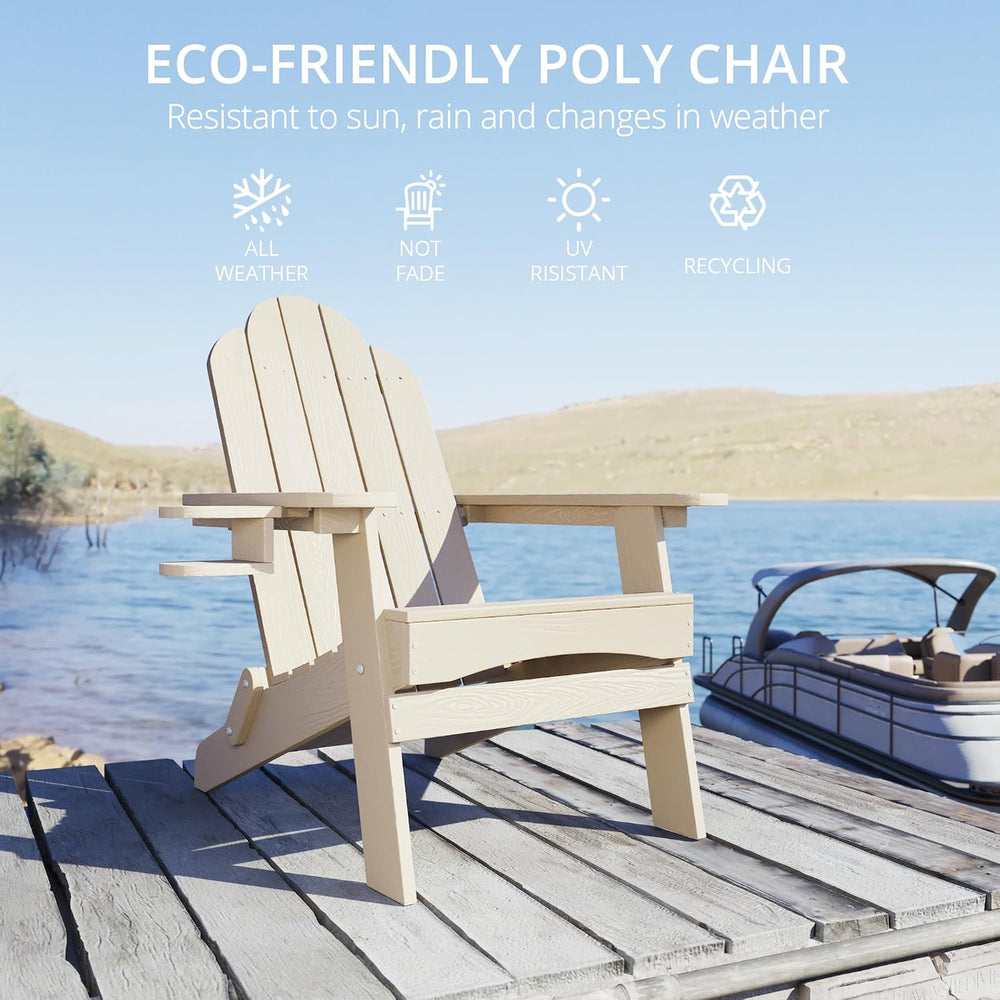 LUE BONA Folding Adirondack Chairs Set of 2, HDPS Fire Pit Chairs, Sand