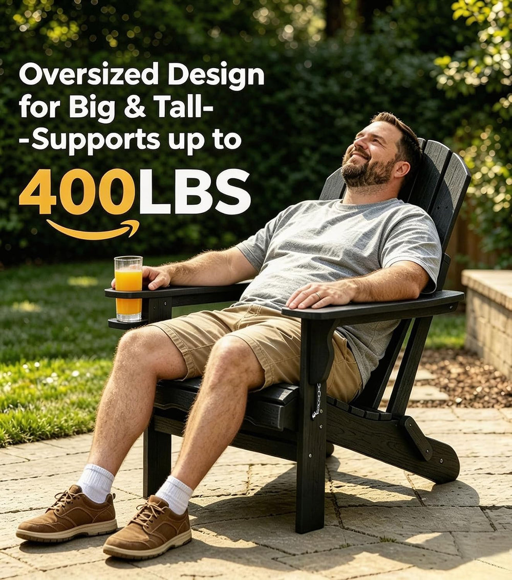 Folding Adirondack Chair, 25 Year Fade Proof Outdoor Patio Chairs