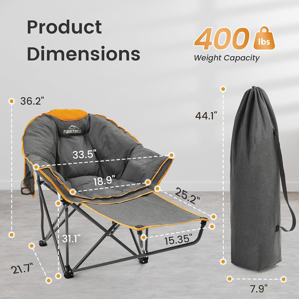 Oversized Padded Comfy Camping Chair with Removable Footrest,Orange