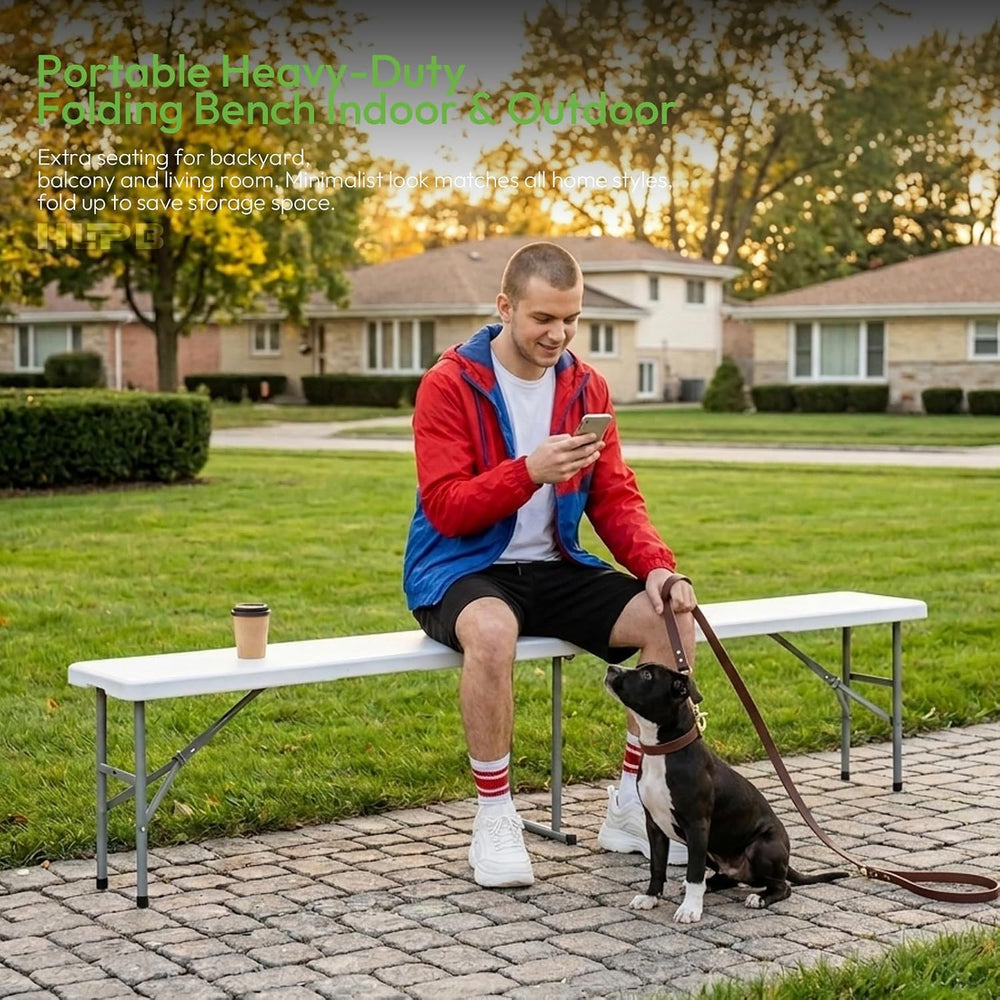 Folding Bench 6 ft, 2Pcs Foldable Plastic Bench with Handle & HDPE Tabletop