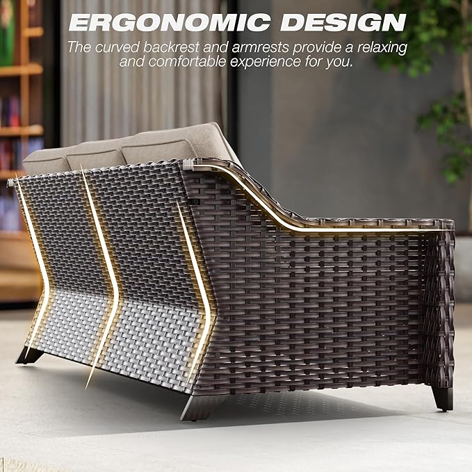 Joyside Patio Furniture Set, 3 Pieces Outdoor Wicker High Back Sofa with Otto...