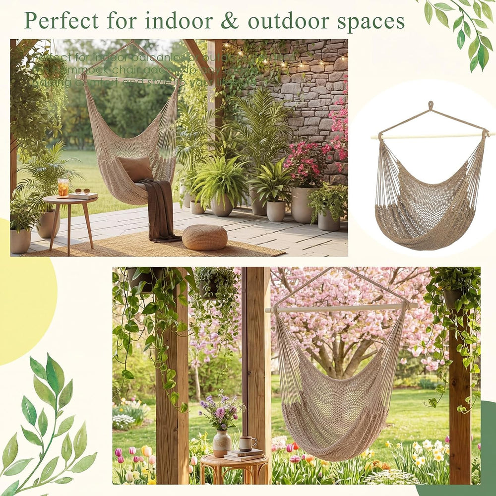 Barydat 2 Pcs Hanging Hammock Chair Boho Swing Chair, Brown