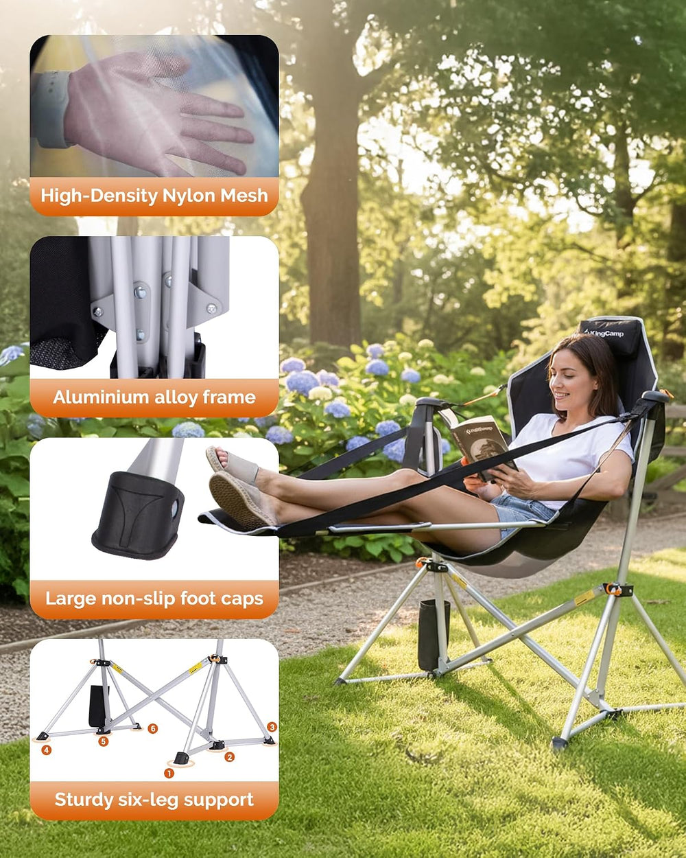 KingCamp Hammock Camping Chair with Footrest & Breathable Mesh Back 400 lbs