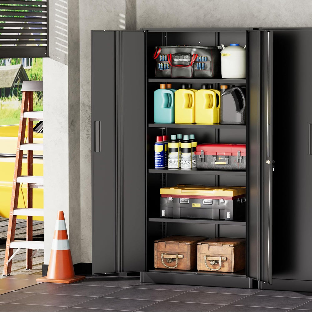 Garage Storage Cabinet with Doors and Shelves, Metal Storage Cabinets with Lo...