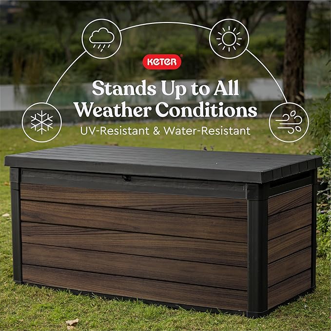Keter Signature Collection 150 Gallon Resin Deck Box Organization and Storage...