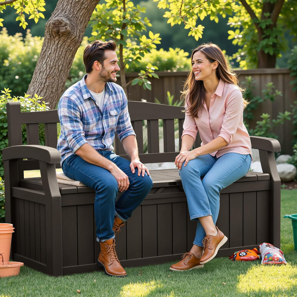 Flamaker 80 Gallon Storage Bench, Deck Box with Seat Waterproof All-Weather