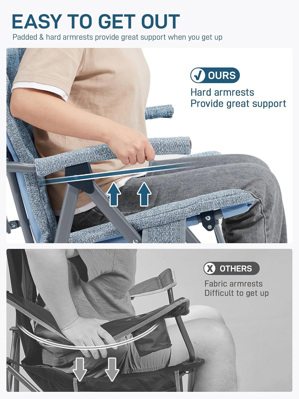 EVER ADVANCED Oversized Folding Rocking Camping Chair, Padded